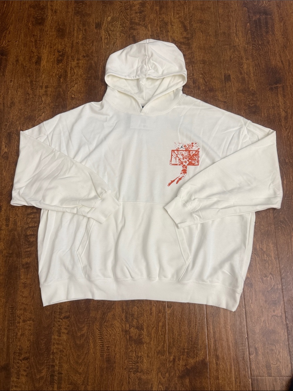 Jordan White Pullover Hoodie with Orange Basketball Graphic